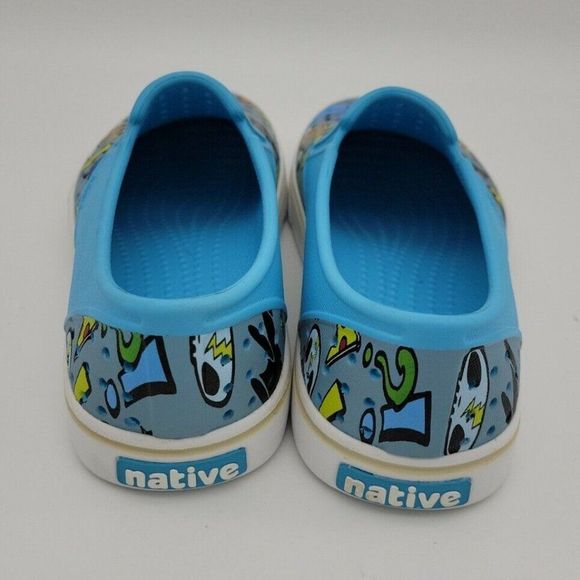 Native Kids Slippers Slip On Loafer Waterproof Blue Graphic Print Round Toe J3 - Picture 5 of 8